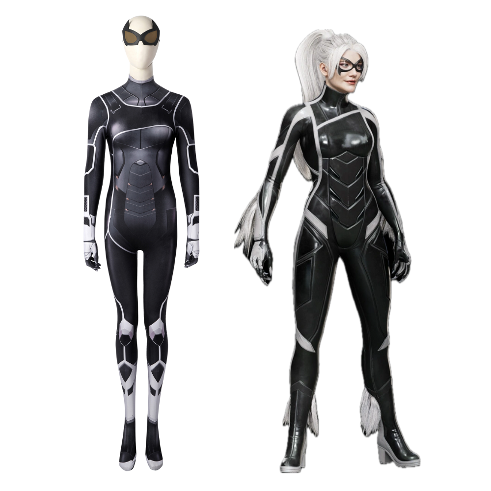 Marvel Spiderman PS5 Black Cat Complete Cosplay Costume Outfit