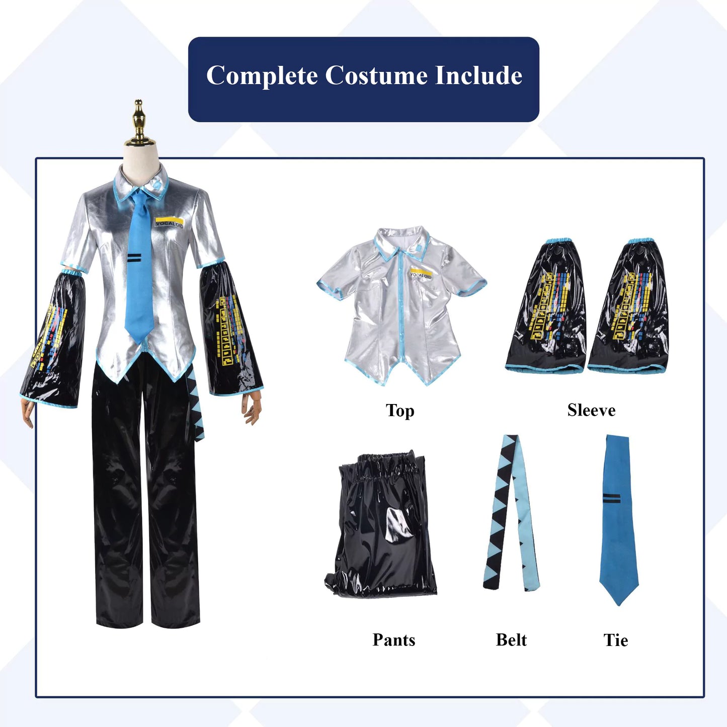 Hatsune Miku Vocaloid Male Silver Complete Cosplay Costume Outfit