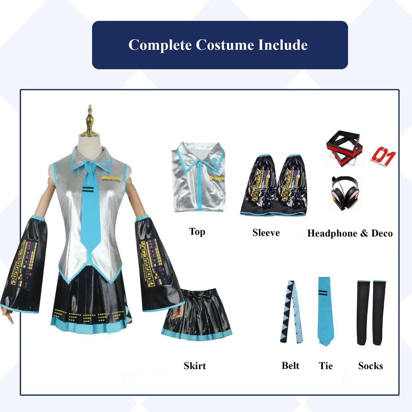 Hatsune Miku Vocaloid Female Silver Complete Cosplay Costume Outfit