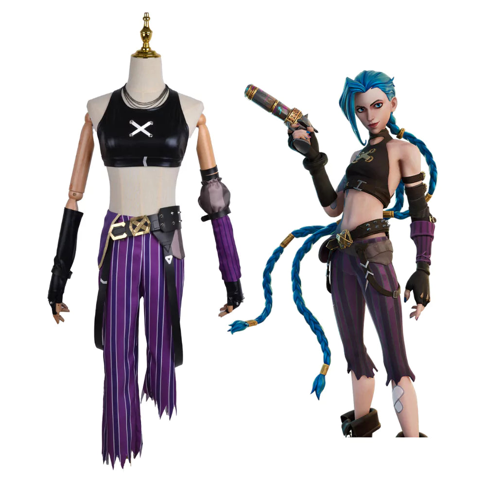 League of Legend Arcane Jinx Purple Complete Cosplay Costume Outfit