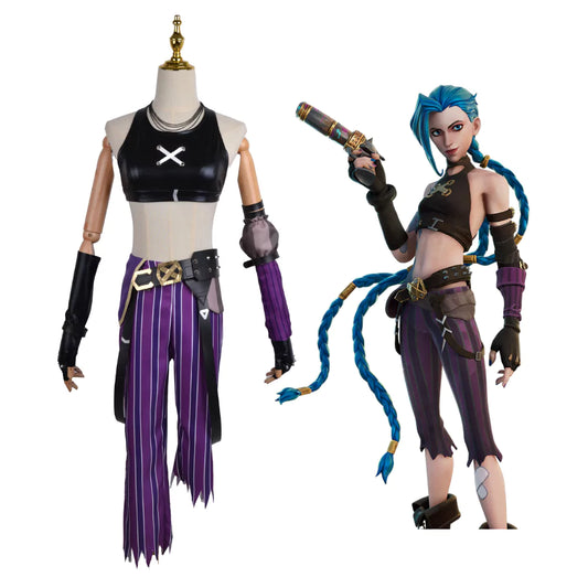 League of Legend Arcane Jinx Purple Complete Cosplay Costume Outfit