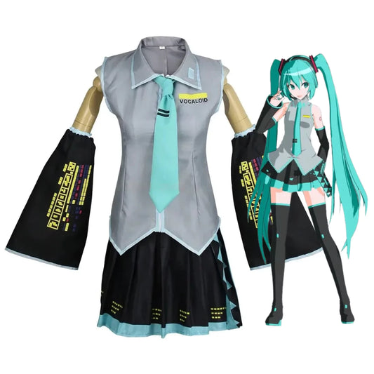 Hatsune Miku Vocaloid Female Grey Complete Cosplay Costume Outfit