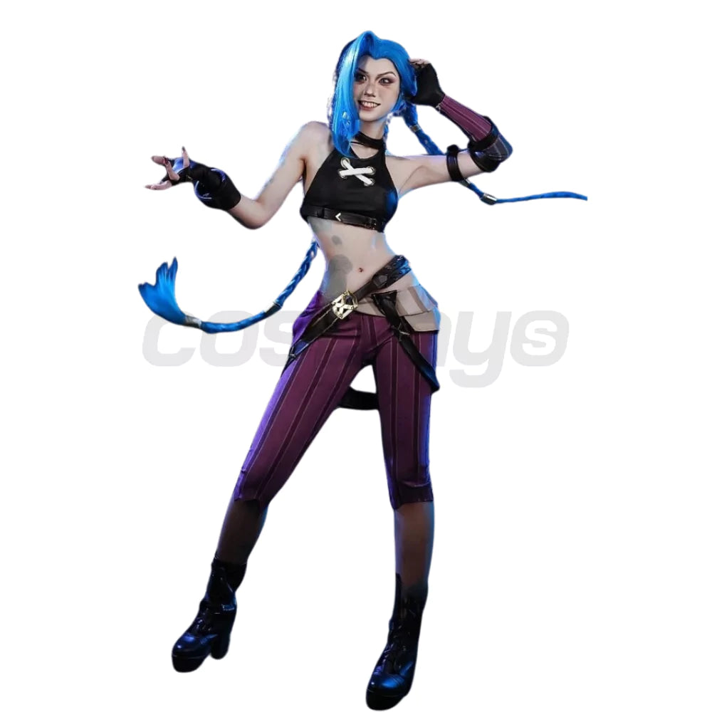 League of Legend Arcane Jinx Purple Complete Cosplay Costume Outfit